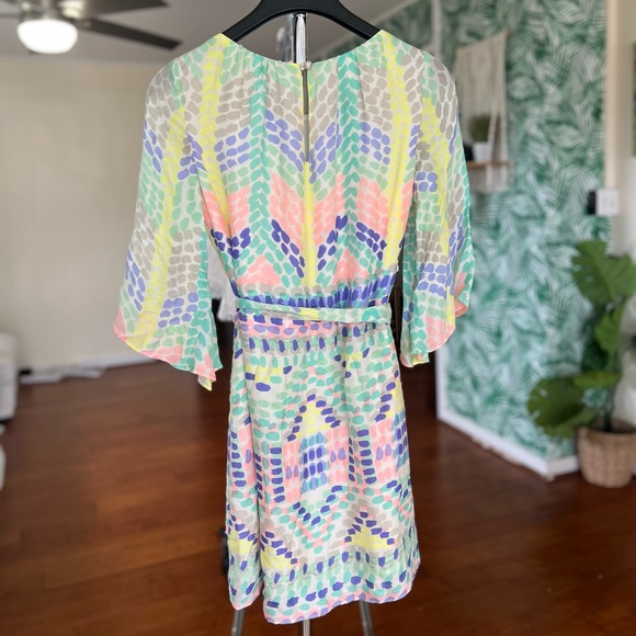 Shoshanna Pastel Watercolor Pink Mint Green Yellow Blue Mini Dress Sz 2 - Picture 4 of 5